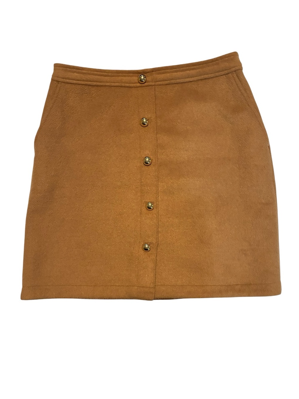 Womens Camel Button-Front Mini Skirt